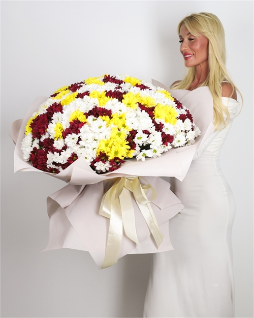 Букет из 101 кустовой хризантемы цвет микс 3946 - фото 11439