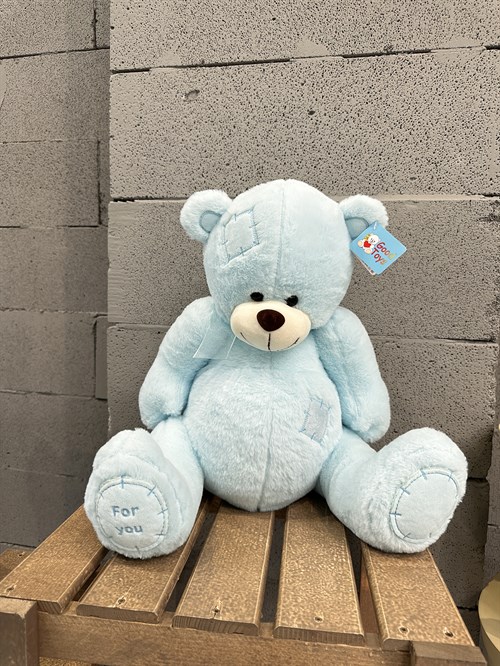 Мягкая игрушка медведь голубой с бантиком - фото 8236