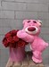 Композиция из роз с розовым  медведем  " Милота" - фото 8587